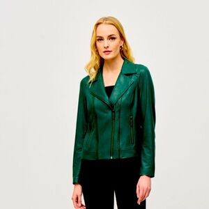 ABSOLUTE GREEN FOILED KNIT MOTO JACKET STYLE 243905